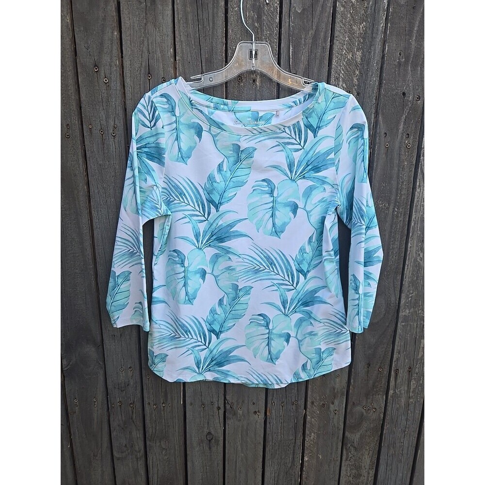 Tommy Bahama IslandZone Leaf Print Top White Green Size S/P - Picture 2 of 8